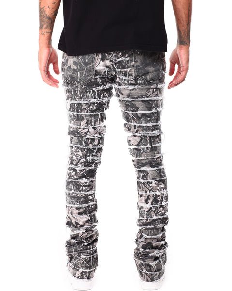 Camo Frayed Stacked Jeans